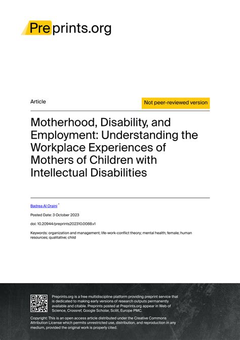 Pdf Motherhood Disability And Employment Understanding The Workplace Experiences Of Mothers