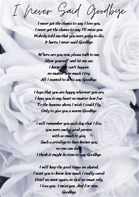 Funeral Poem I Never Said Goodbye Bereavement Memorial Etsy