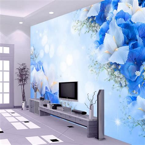 Beibehang Blue Dream Flower Photo Wall Paper 3d Stereoscopic Wall Paper