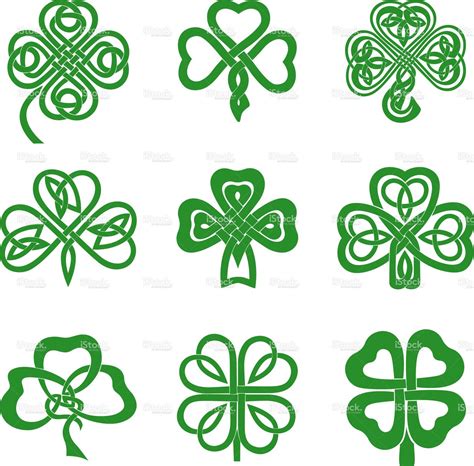 Collection Of Celtic Knot Shamrocks Including Three And Four Leaf