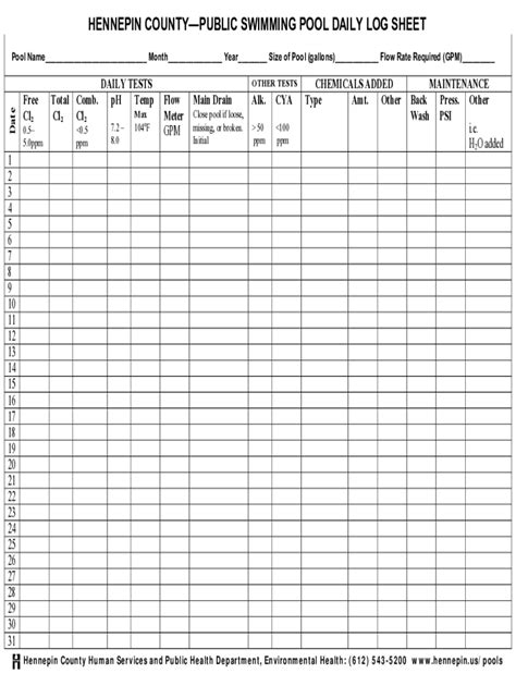 Pool Chemical Log Sheet Pdf Fill Out And Sign Online Dochub