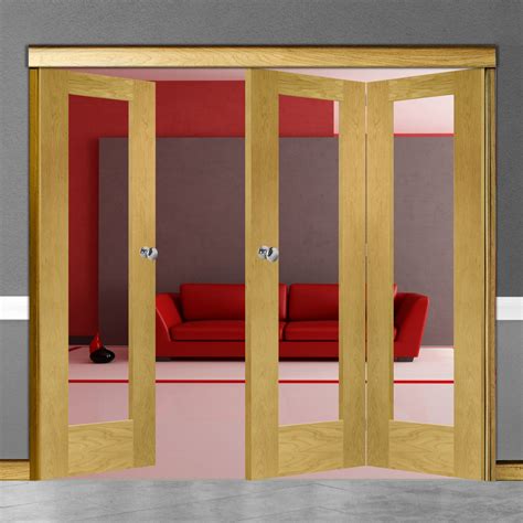 3 Door Pattern 10 Oak Folding Sliding Room Divider Clear Glass