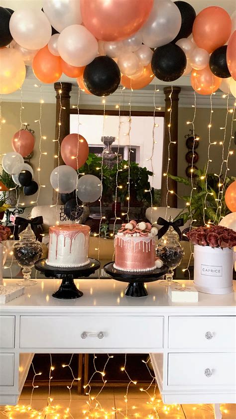 Rose gold wedding cake, rose gold party cake, rose gold birthday cake. Rose Gold & Black Party in 2020 | Rose gold party decor ...