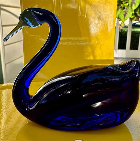 Vintage Cobalt Blue Glass Swan Figurine Etsy