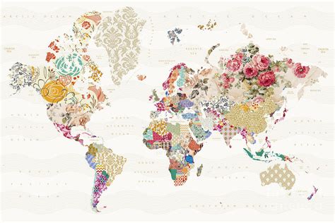 World Map Of Patterns Digital Art By Reinders Posters