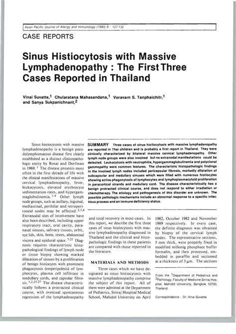 Pdf Sinus Histiocytosis With Massive Lymphadenopathy The First Three