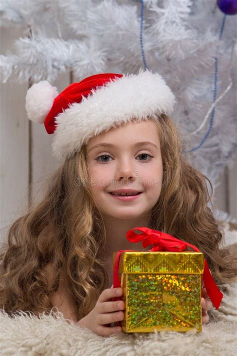Little Girl With Christmas Present Stock Image Image Of Excited