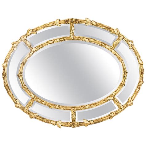 1950s Long Oval Gold Leafed Mirror At 1stdibs