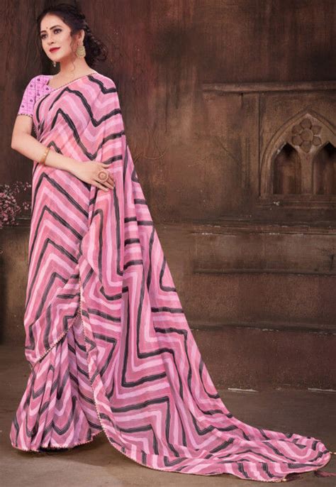 Digital Printed Organza Saree In Pink Sew14211