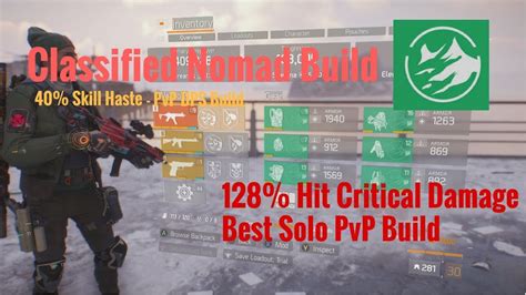 The Division Classified Nomad Skill Haste Best DPS Solo Build YouTube