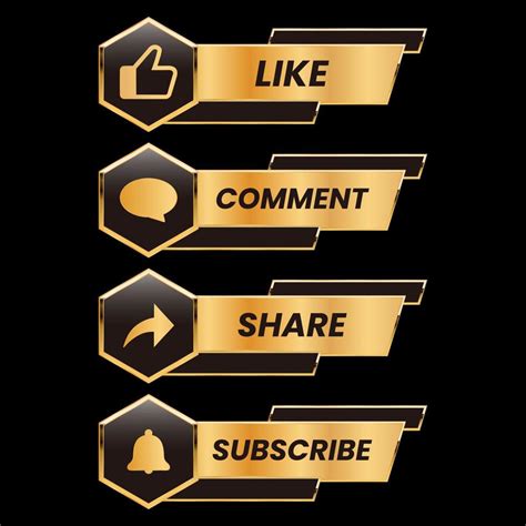 Golden Like Comment Share And Subscribe Text Button Vector Set 11252092