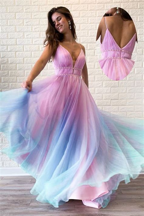 V Back Beading Multi Colored Long Prom Dressc0774 Flydp