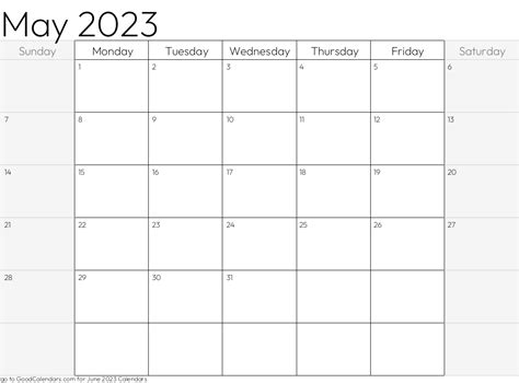 Shaded Weekends May 2023 Calendar Template In Landscape