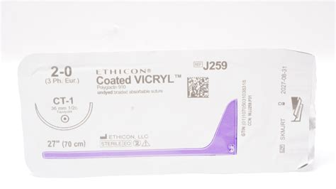 Ethicon J259 2 0 Coated Vicryl Polyglactin Stre Ct 1 36mm 12c Taperpo