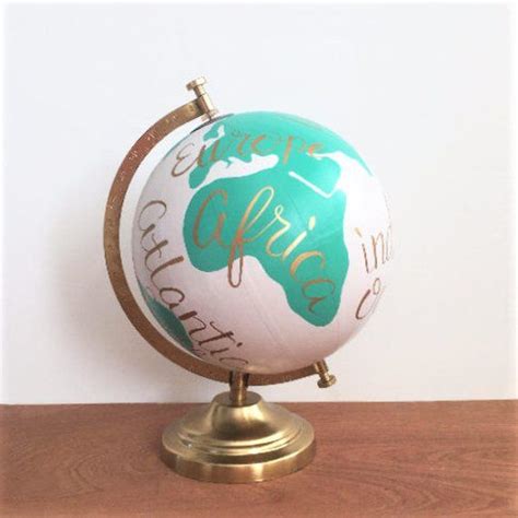 Painted Globe Teal And White Hand Painted Globe Customized Etsy