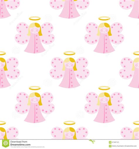 Cute Angel Seamless Pattern Stock Vector Illustration Of Pink