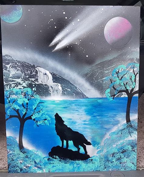 Wolf Howling At The Moon Spray Paint Art Spray Paint Art Spray