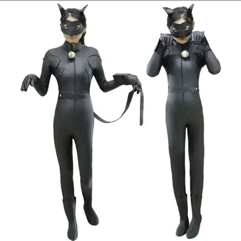Kid Girls Halloween Miraculous Ladybug Cat Noir Catsuit Costume With