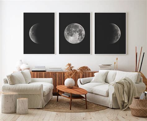 Moon Phases Wall Art Set Of 3 Moon Print Moon Picture Moon Etsy Wall