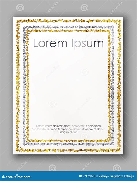 Poster With Gold And Silver Confetti Sparkles Glitter Frame And Space