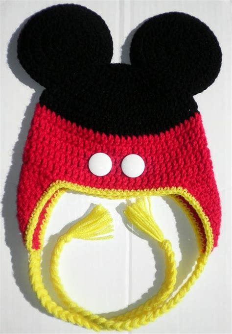Custom Crochet Mickey Mouse Pants Ears Ear Flap Hat Photo Prop