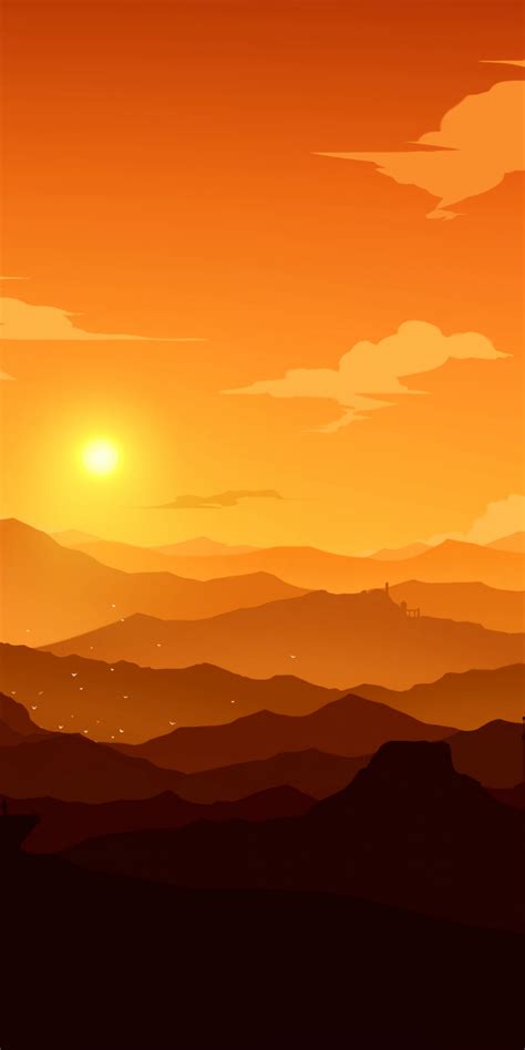 Download Mountains Horizon Castle Sunset Art 1080x2160 Wallpaper