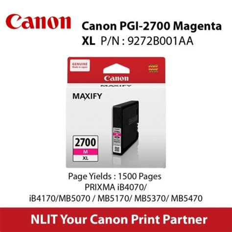 Canon Pgi 2700 Magenta Xl Fine Ink Cartridge 19ml 1500pgs
