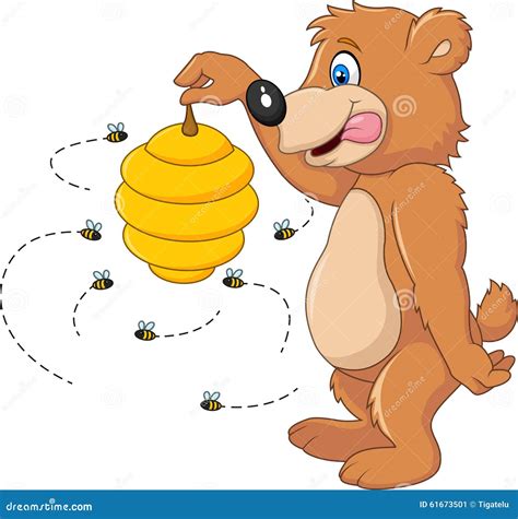Cute Bear Holding Bee Hive Cartoon Vector 61673501