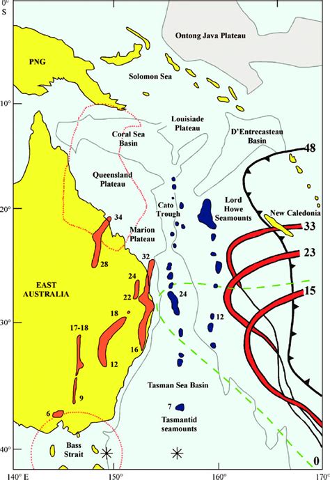 East Australian Tasman Sea Volcanic Chains Related To Plate Margin