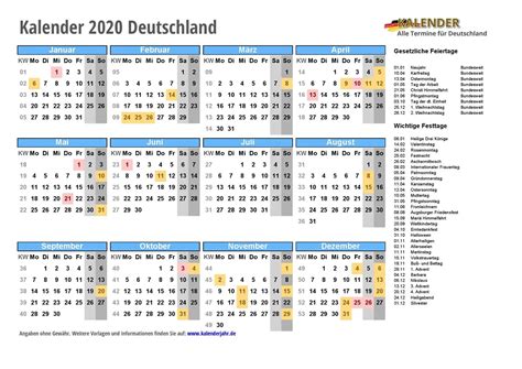 Kalender 2020 Pdf Und  Im Din A4 Querformat Fertig Zum Ausdruck Alle