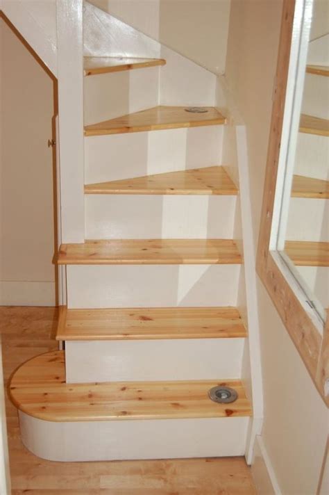 Minimalist Space Saving Loft Stair With White Wooden Material Feat