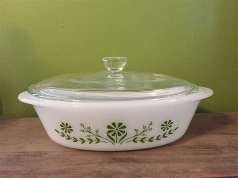 Glasbake Vintage Oval Milkglass Casserole Dish With Glass Lid With