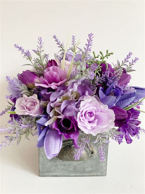 Purple Flower Arrangement Silk Flowers Mothers Day T
