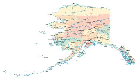 Large Detailed Administrative Map Of Alaska State With Roads And Major