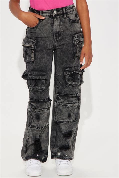 Mini Millie Ripped Cargo Jean Acid Wash Black Fashion Nova Kids