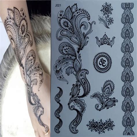 waterproof temporary henna flash black lace tattoo sticker hanna body art fashion design
