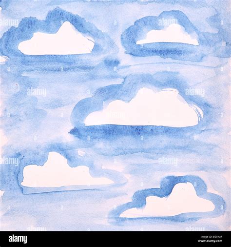 Blue Sky With Clouds Watercolor Painting Stock Photo Alamy