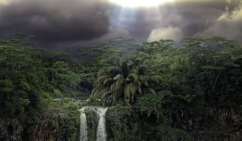 Dark Clouds Over Tropical Rainforest Waterfalls Waterfalls Trees