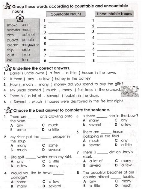 World Of English Usage And Grammar Exercise Countable And Uncountable Nouns