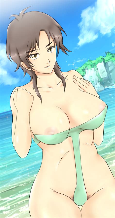 Amaha Masane Witchblade Highres 1girl Beach Breasts Brown Hair Large Breasts Ocean