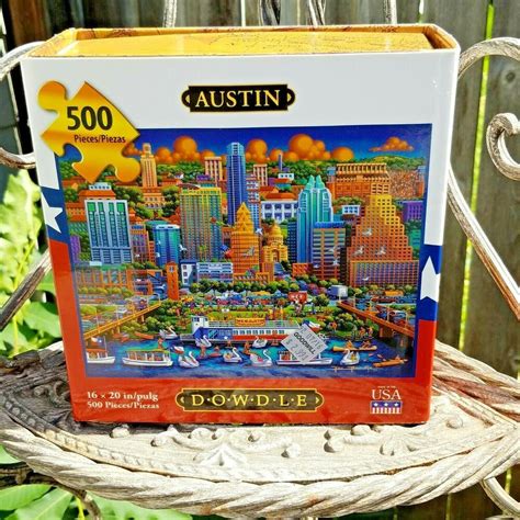 Dowdle Folk Art Puzzle Austin Texas Downtown Skyline 500 Pieces 16x20