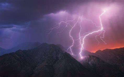 Nature Landscape Mountains Lightning Storm Electric Clouds