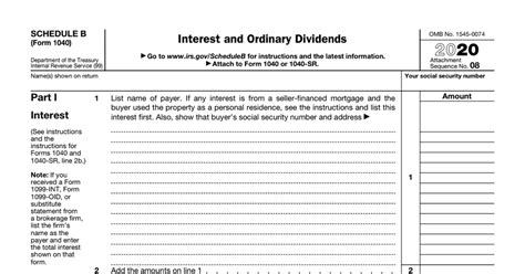 IRS Form 1040 Schedule B (2020) - Interest and Ordinary Dividends