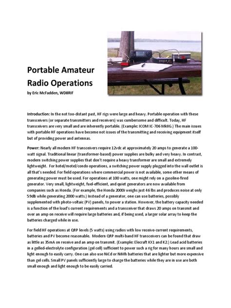Portable Amateur Radio Operations Pdf Antenna Radio Coaxial Cable