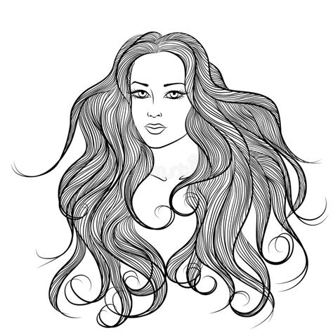 Face Of Long Hair Girl Outline Monochrome Drawing Stock Vector Image