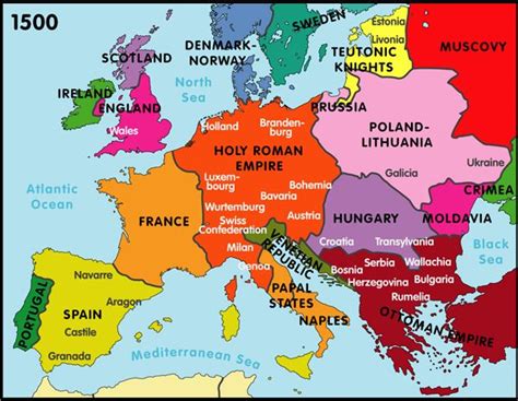 Map Of Europe 1450 City States And Dynasties 14501550 Ap European