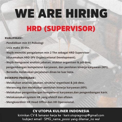 Adalah suatu cara yang ditempuh untuk mengatur sebuah pekerjaan agar terlaksana dengan baik dan efisien prosedur kerja : Lowongan Kerja HRD (Supervisor) di CV. Utopia Kuliner Indonesia (Utopia Group) - LokerSemar.id