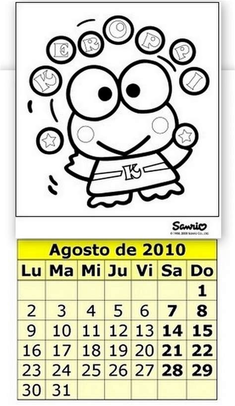 Los Secretos De Kitty Calendarios Mes De Agosto Para Colorear