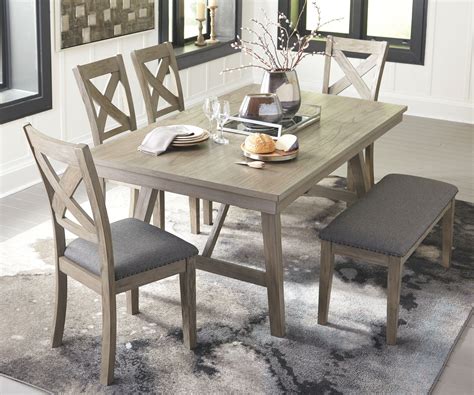 Build your dream dining room table and bench for under $150! Aldwin Gray 6 Pc. Rectangular Dining Room Table, 4 Upholstered Side Chairs & Upholstered Bench ...