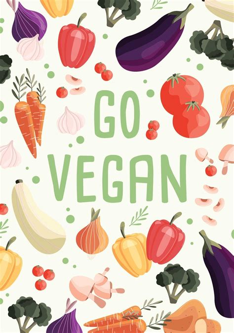 Go Vegan Vertical Poster Template With Collection Of Fresh Organic